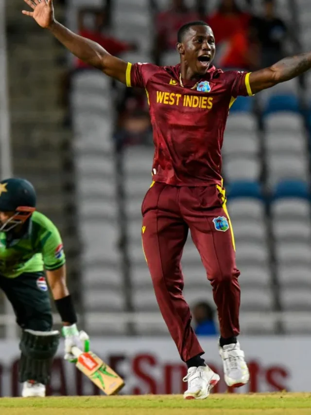 jayden seales celebrates after taking a wicket against pakistan in 2nd odi